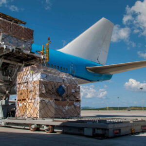 Airfreight. airplane loading up with boxes to be shipped 